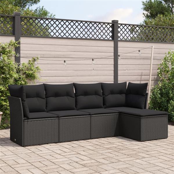 Grote foto vidaxl 5 delige loungeset met kussens poly rattan zwart tuin en terras tuinmeubelen