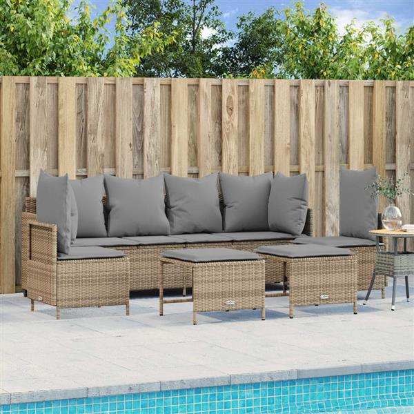 Grote foto vidaxl 5 delige loungeset met kussens poly rattan beige tuin en terras tuinmeubelen