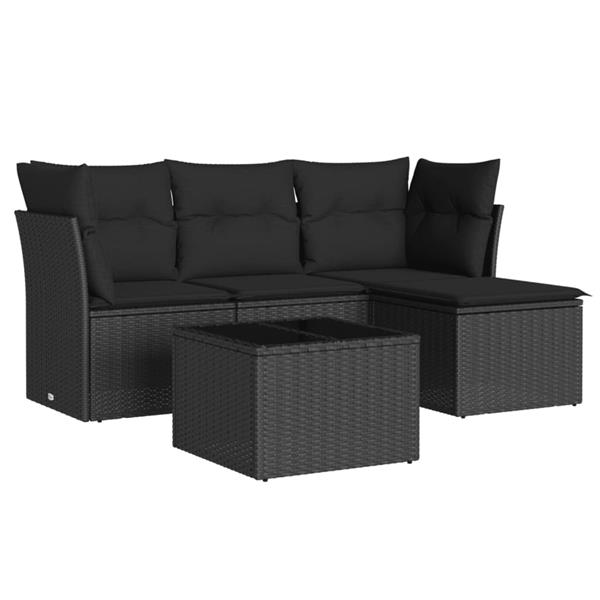 Grote foto vidaxl 5 delige loungeset met kussens poly rattan zwart tuin en terras tuinmeubelen