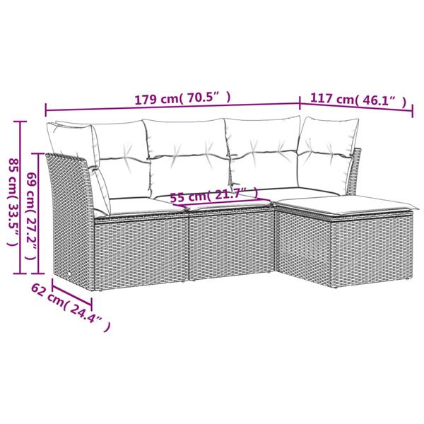 Grote foto vidaxl 4 delige loungeset met kussens poly rattan lichtgrijs tuin en terras tuinmeubelen