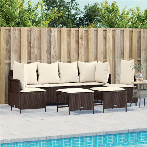 Grote foto vidaxl 5 delige loungeset met kussens poly rattan bruin tuin en terras tuinmeubelen