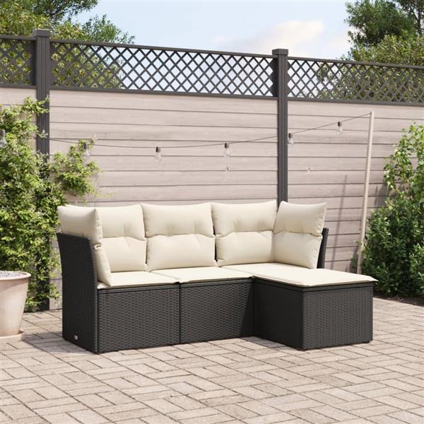 Grote foto vidaxl 4 delige loungeset met kussens poly rattan zwart tuin en terras tuinmeubelen