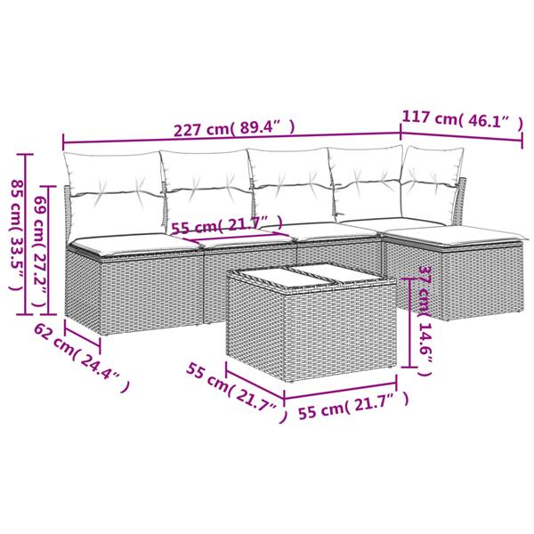 Grote foto vidaxl 6 delige loungeset met kussens poly rattan lichtgrijs tuin en terras tuinmeubelen