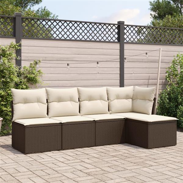 Grote foto vidaxl 5 delige loungeset met kussens poly rattan bruin tuin en terras tuinmeubelen