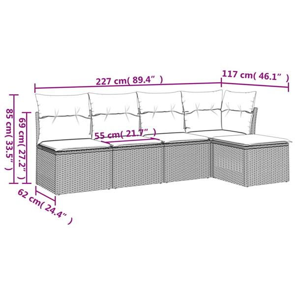 Grote foto vidaxl 5 delige loungeset met kussens poly rattan grijs tuin en terras tuinmeubelen