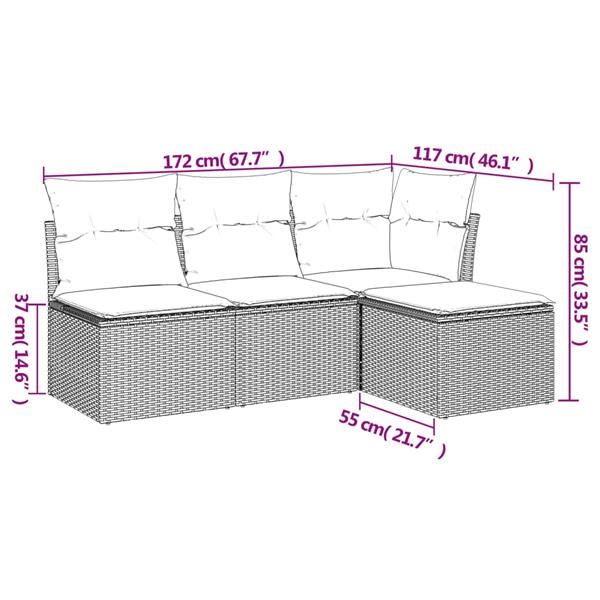 Grote foto vidaxl 4 delige loungeset met kussens poly rattan lichtgrijs tuin en terras tuinmeubelen