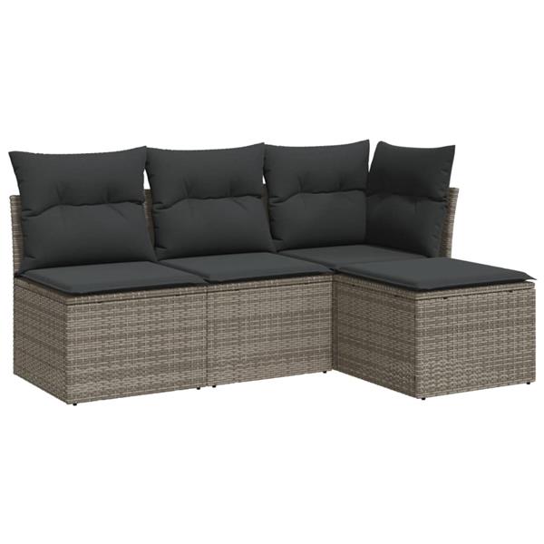 Grote foto vidaxl 4 delige loungeset met kussens poly rattan grijs tuin en terras tuinmeubelen