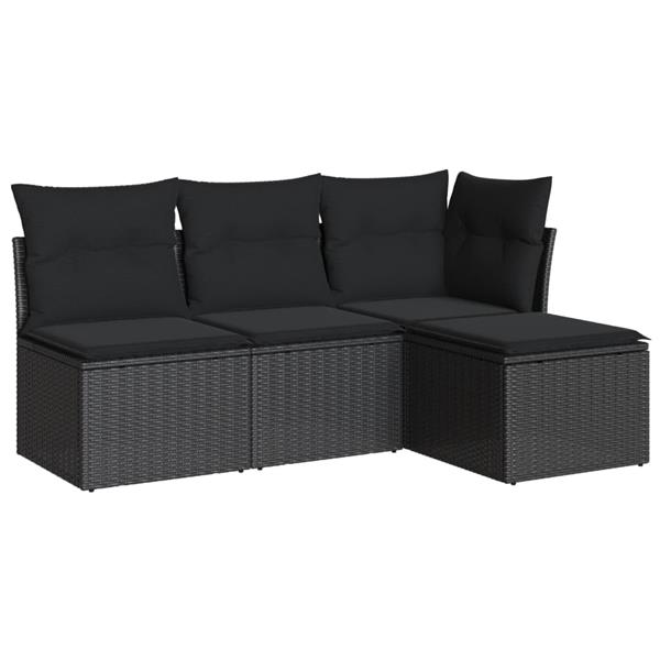 Grote foto vidaxl 4 delige loungeset met kussens poly rattan zwart tuin en terras tuinmeubelen