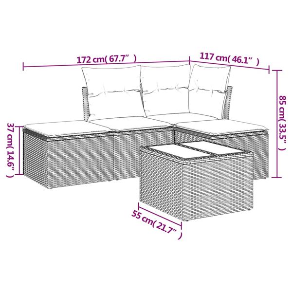 Grote foto vidaxl 5 delige loungeset met kussens poly rattan lichtgrijs tuin en terras tuinmeubelen