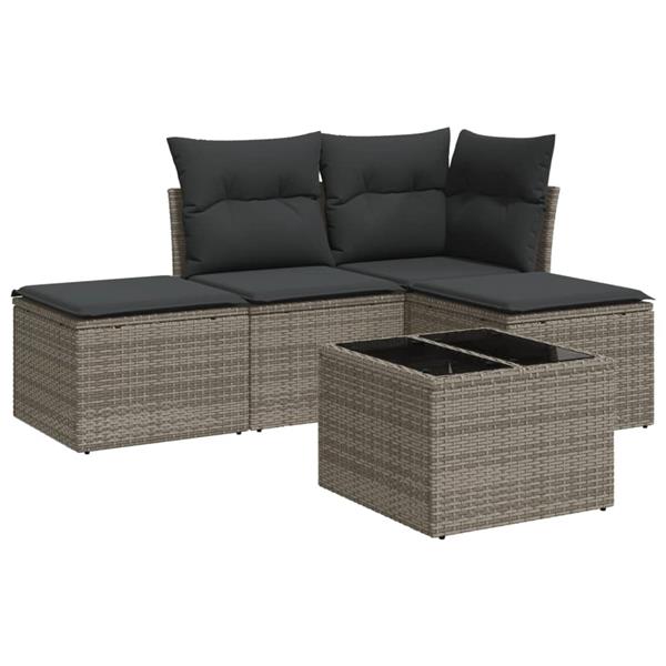 Grote foto vidaxl 5 delige loungeset met kussens poly rattan grijs tuin en terras tuinmeubelen