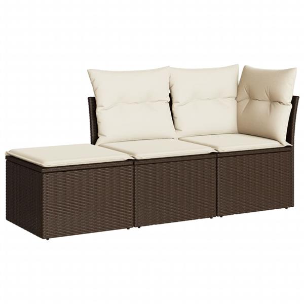 Grote foto vidaxl 3 delige loungeset met kussens poly rattan bruin tuin en terras tuinmeubelen