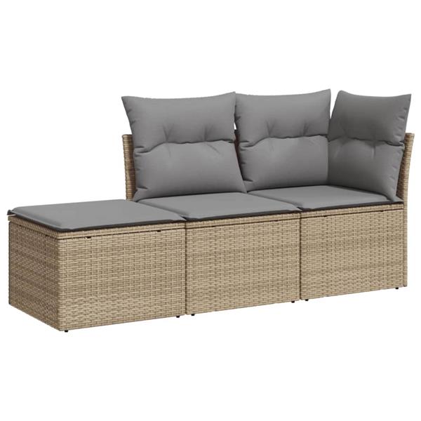 Grote foto vidaxl 3 delige loungeset met kussens poly rattan beige tuin en terras tuinmeubelen