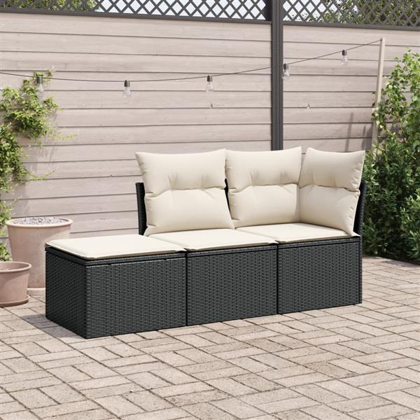 Grote foto vidaxl 3 delige loungeset met kussens poly rattan zwart tuin en terras tuinmeubelen