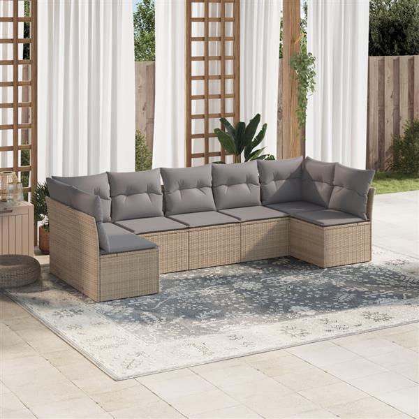 Grote foto vidaxl 7 delige loungeset met kussens poly rattan beige tuin en terras tuinmeubelen