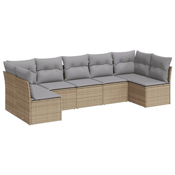 Grote foto vidaxl 7 delige loungeset met kussens poly rattan beige tuin en terras tuinmeubelen