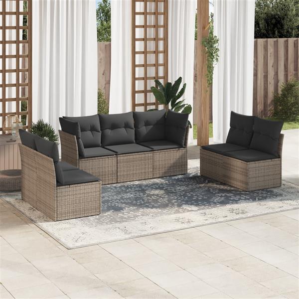 Grote foto vidaxl 7 delige loungeset met kussens poly rattan grijs tuin en terras tuinmeubelen