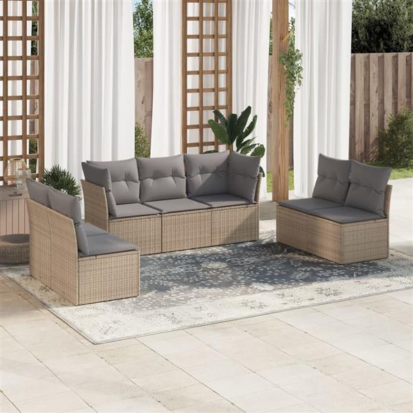 Grote foto vidaxl 7 delige loungeset met kussens poly rattan beige tuin en terras tuinmeubelen