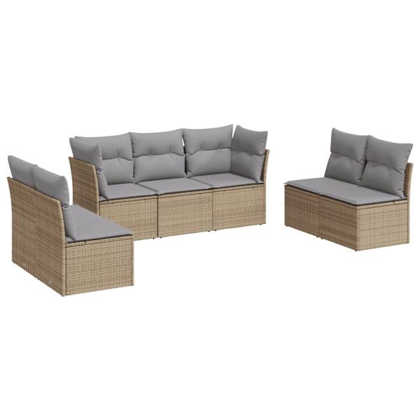 Grote foto vidaxl 7 delige loungeset met kussens poly rattan beige tuin en terras tuinmeubelen