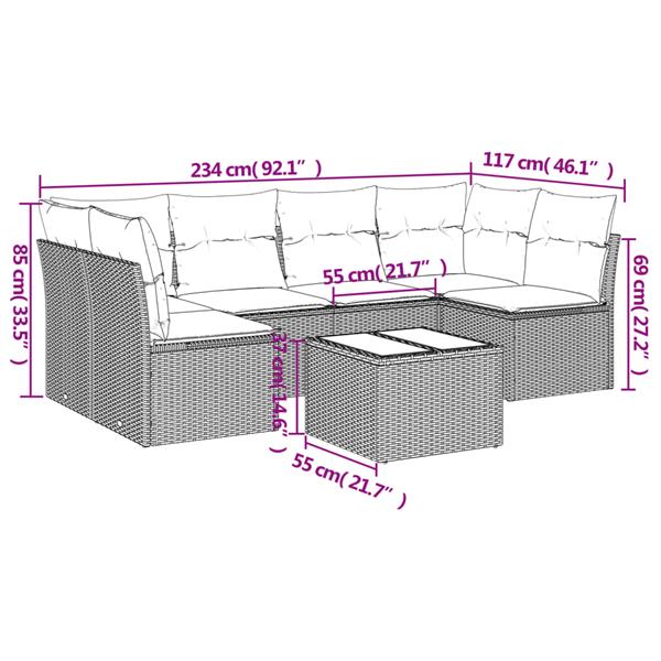 Grote foto vidaxl 7 delige loungeset met kussens poly rattan zwart tuin en terras tuinmeubelen