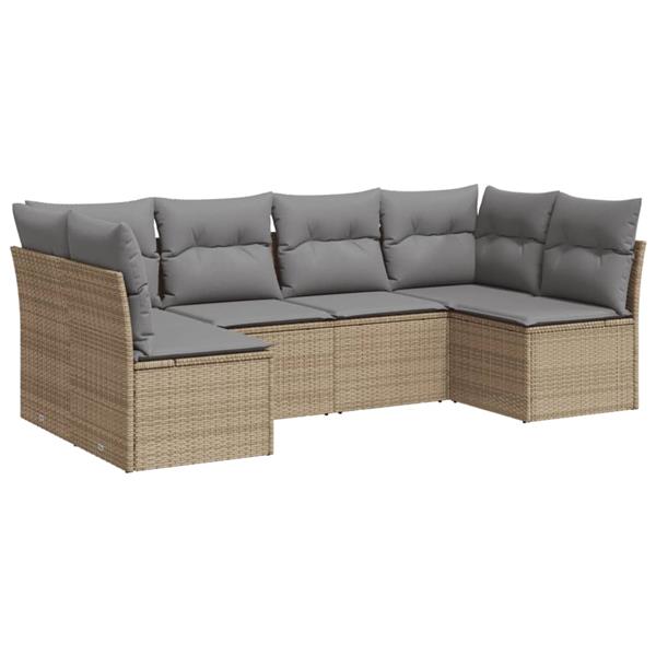 Grote foto vidaxl 6 delige loungeset met kussens poly rattan beige tuin en terras tuinmeubelen