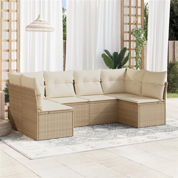 Grote foto vidaxl 6 delige loungeset met kussens poly rattan beige tuin en terras tuinmeubelen