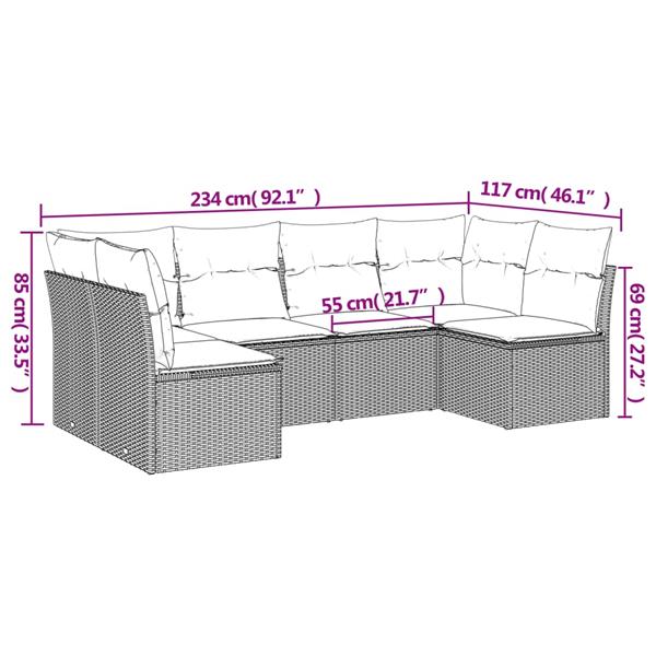 Grote foto vidaxl 6 delige loungeset met kussens poly rattan zwart tuin en terras tuinmeubelen