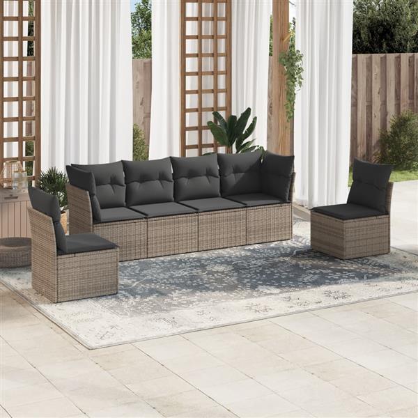 Grote foto vidaxl 6 delige loungeset met kussens poly rattan grijs tuin en terras tuinmeubelen