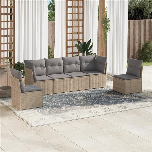 Grote foto vidaxl 6 delige loungeset met kussens poly rattan beige tuin en terras tuinmeubelen