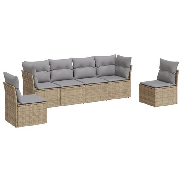 Grote foto vidaxl 6 delige loungeset met kussens poly rattan beige tuin en terras tuinmeubelen