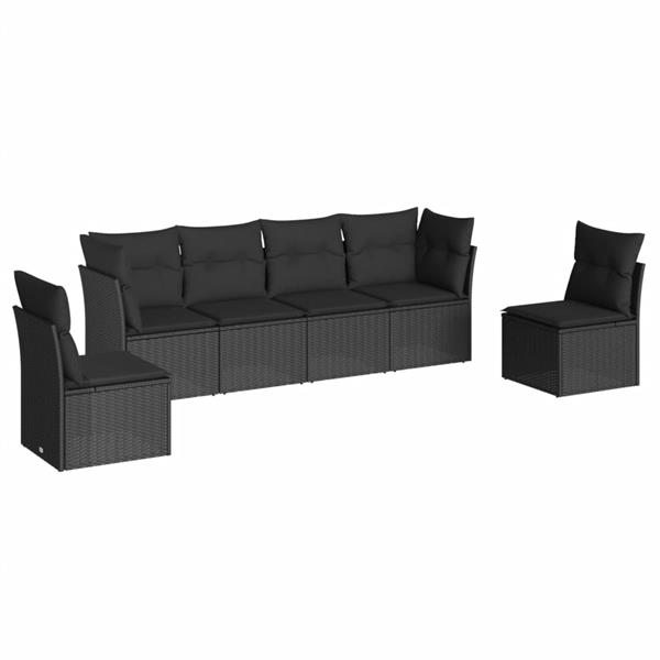 Grote foto vidaxl 6 delige loungeset met kussens poly rattan zwart tuin en terras tuinmeubelen