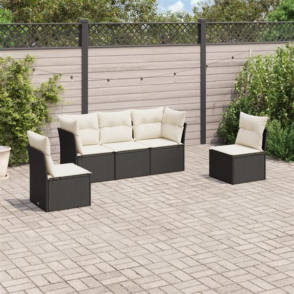 Grote foto vidaxl 5 delige loungeset met kussens poly rattan zwart tuin en terras tuinmeubelen