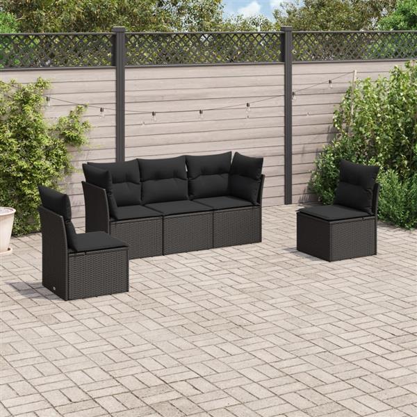 Grote foto vidaxl 5 delige loungeset met kussens poly rattan zwart tuin en terras tuinmeubelen