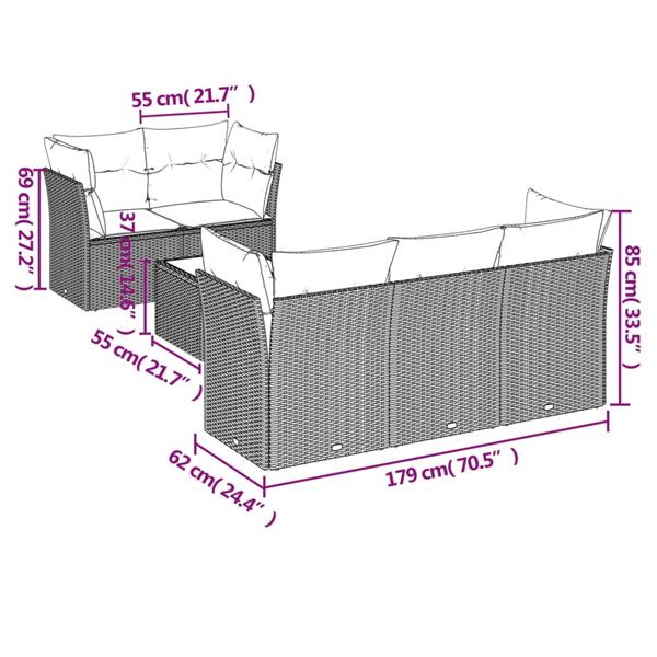 Grote foto vidaxl 6 delige loungeset met kussens poly rattan grijs tuin en terras tuinmeubelen