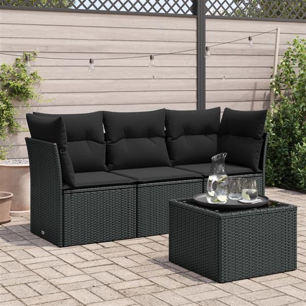 Grote foto vidaxl 4 delige loungeset met kussens poly rattan zwart tuin en terras tuinmeubelen