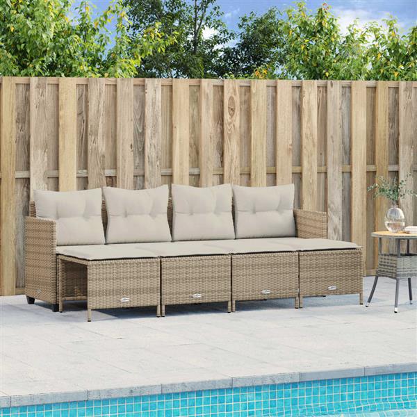 Grote foto vidaxl 5 delige loungeset met kussens poly rattan beige tuin en terras tuinmeubelen