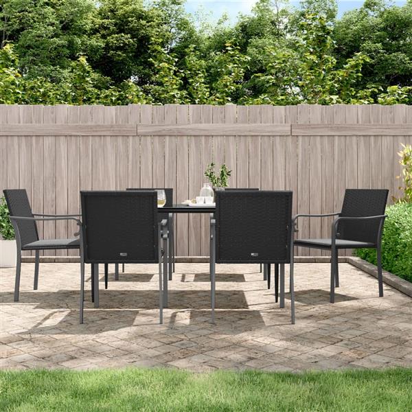 Grote foto vidaxl tuinstoelen 6 st met kussens 56x59x84 cm poly rattan zwart tuin en terras tuinmeubelen