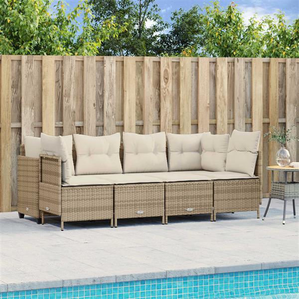 Grote foto vidaxl 5 delige loungeset met kussens poly rattan beige tuin en terras tuinmeubelen