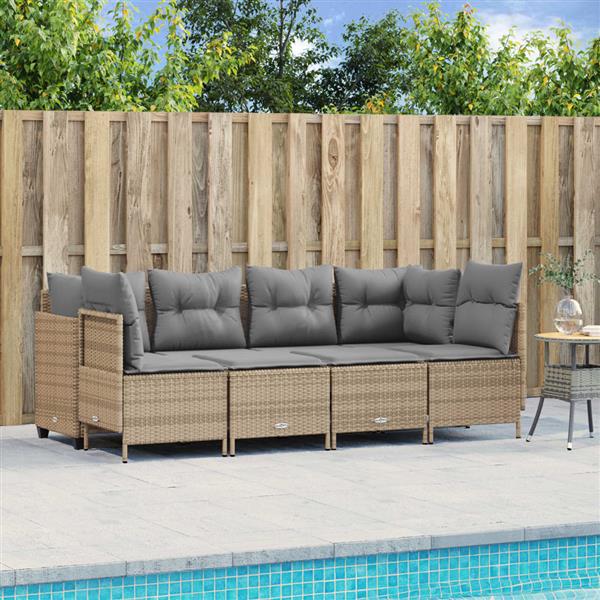 Grote foto vidaxl 5 delige loungeset met kussens poly rattan beige tuin en terras tuinmeubelen