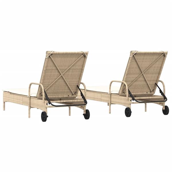 Grote foto vidaxl ligstoelen 2 st met kussens poly rattan beige tuin en terras tuinmeubelen