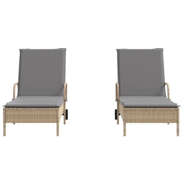 Grote foto vidaxl ligstoelen 2 st met kussens poly rattan beige tuin en terras tuinmeubelen