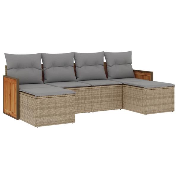 Grote foto vidaxl 6 delige loungeset met kussens poly rattan beige tuin en terras tuinmeubelen