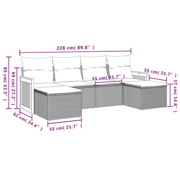 Grote foto vidaxl 6 delige loungeset met kussens poly rattan beige tuin en terras tuinmeubelen