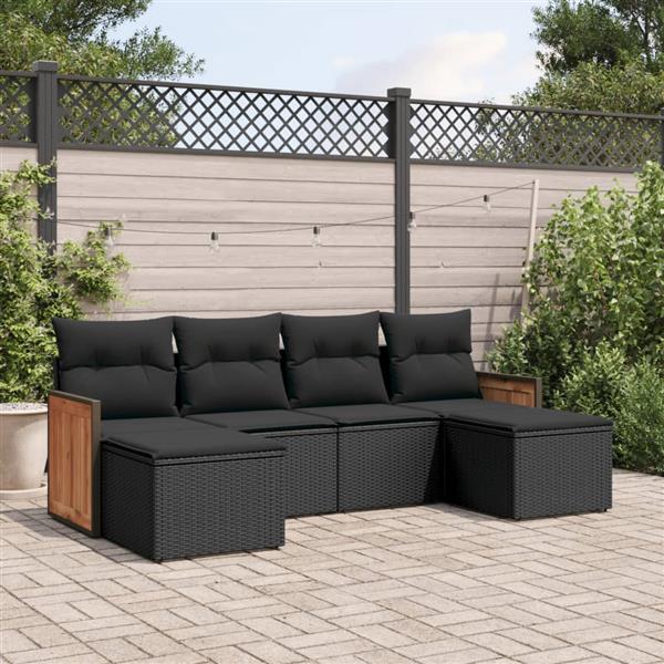 Grote foto vidaxl 6 delige loungeset met kussens poly rattan zwart tuin en terras tuinmeubelen