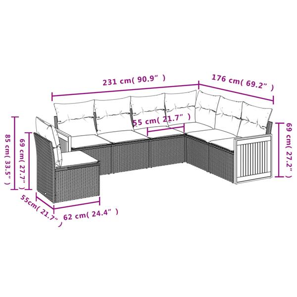 Grote foto vidaxl 6 delige loungeset met kussens poly rattan grijs tuin en terras tuinmeubelen