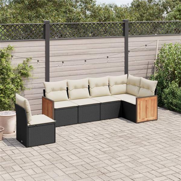 Grote foto vidaxl 6 delige loungeset met kussens poly rattan zwart tuin en terras tuinmeubelen