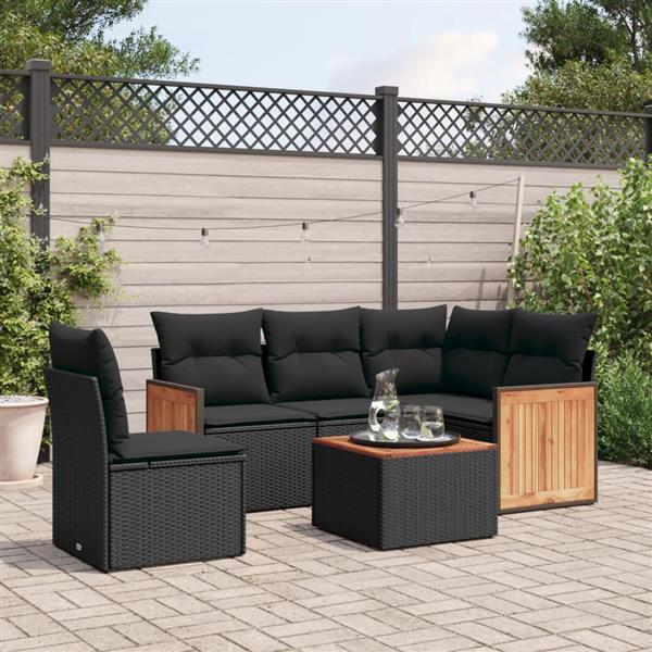 Grote foto vidaxl 6 delige loungeset met kussens poly rattan zwart tuin en terras tuinmeubelen