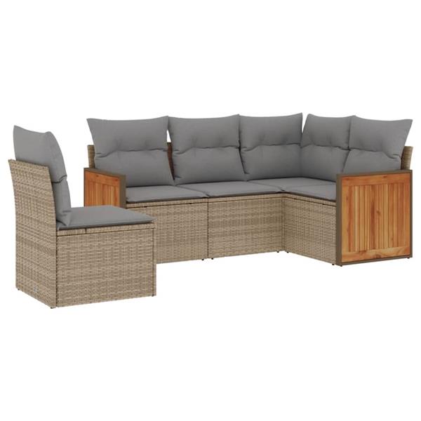 Grote foto vidaxl 5 delige loungeset met kussens poly rattan beige tuin en terras tuinmeubelen