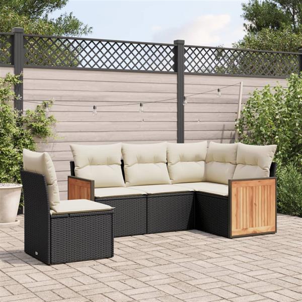 Grote foto vidaxl 5 delige loungeset met kussens poly rattan zwart tuin en terras tuinmeubelen