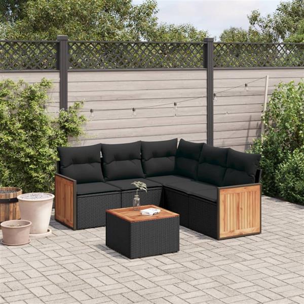 Grote foto vidaxl 6 delige loungeset met kussens poly rattan zwart tuin en terras tuinmeubelen