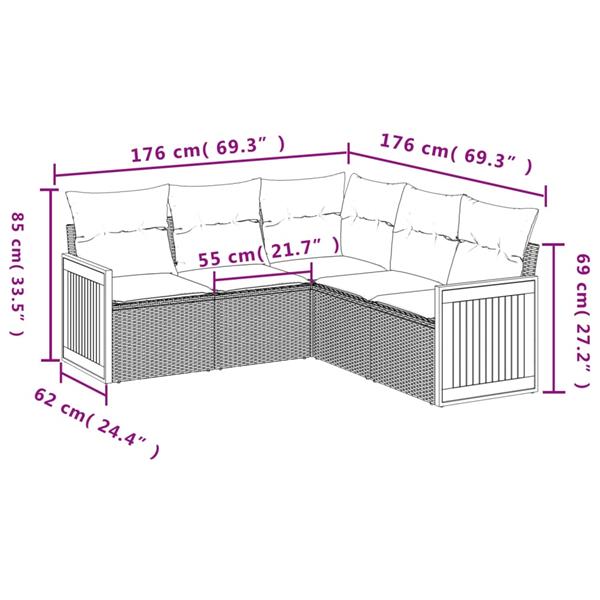 Grote foto vidaxl 5 delige loungeset met kussens poly rattan grijs tuin en terras tuinmeubelen